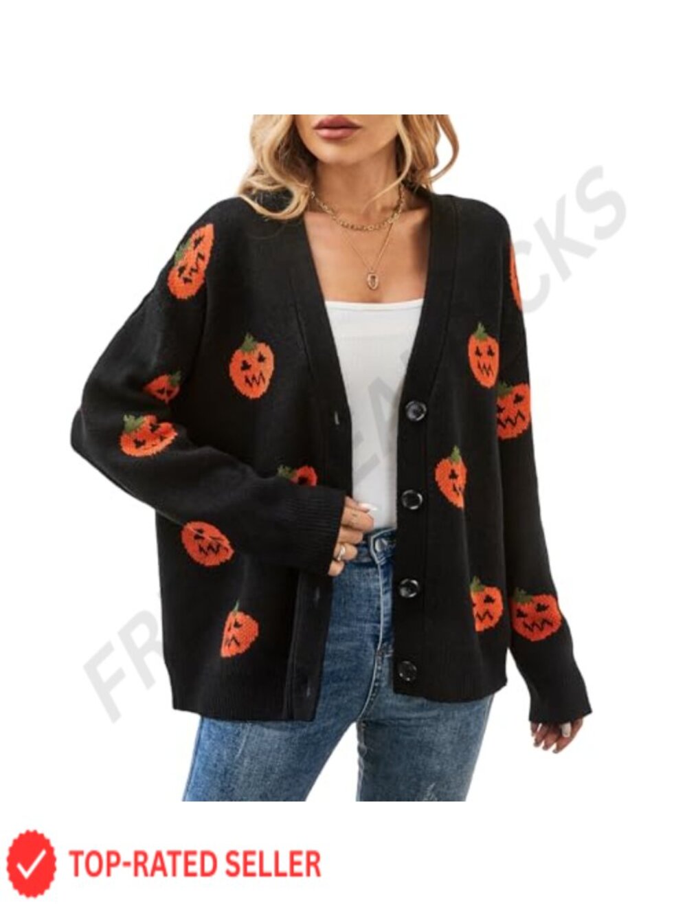 Women's Halloween Cardigan Sweater V Neck Button Down Knit